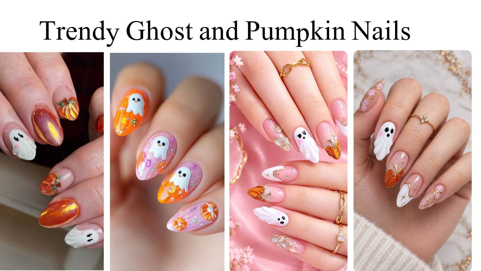 Trendy Ghost and Pumpkin Nails